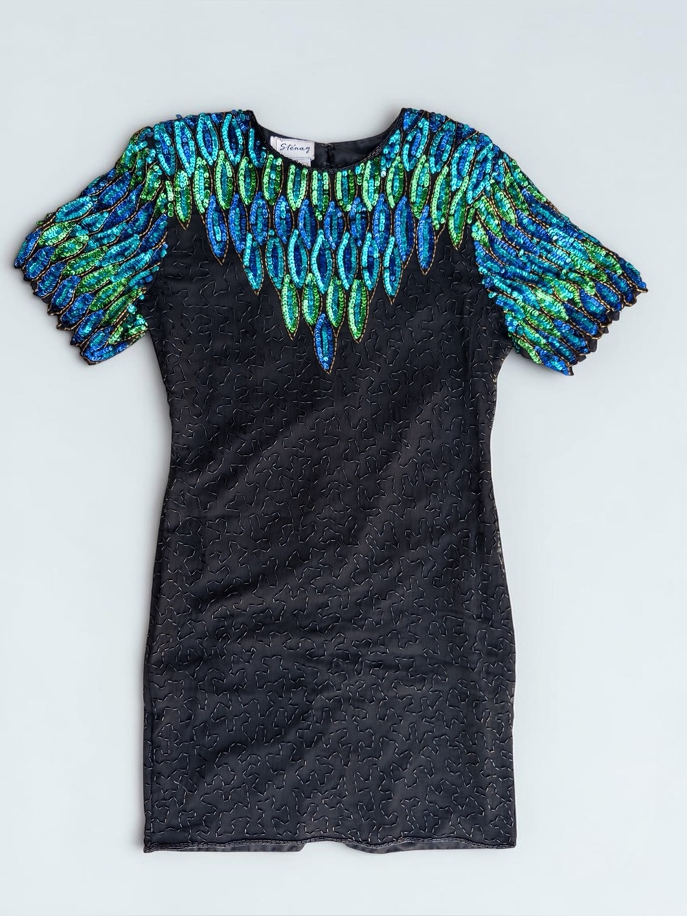 ✨VINTAGE ✨ Sténay 1980’s peacock sequin dress, size 12.